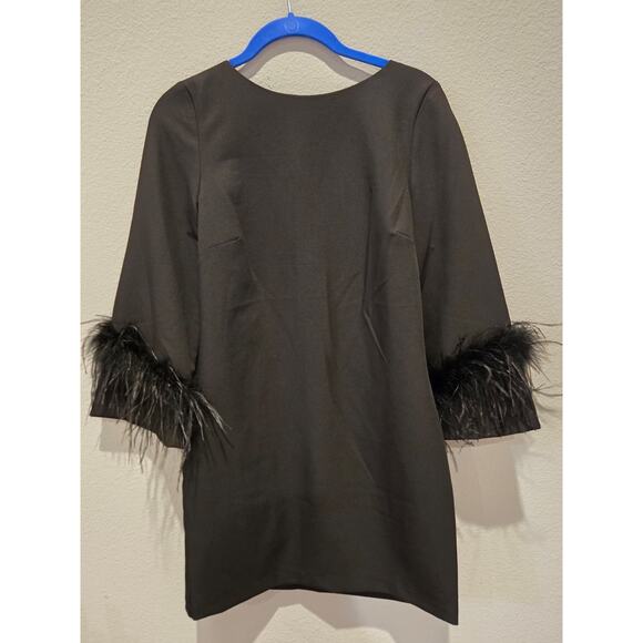 Sam Edelman Black Feather Trim Sheath Dress Size 0 Party Cocktail - Picture 1 of 11
